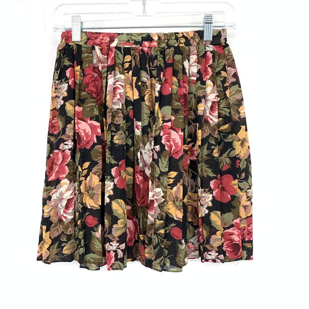 Vintage 90s Semi Sheer Pleated A-Line Floral Print Mini Skirt Womens Sz XS/S